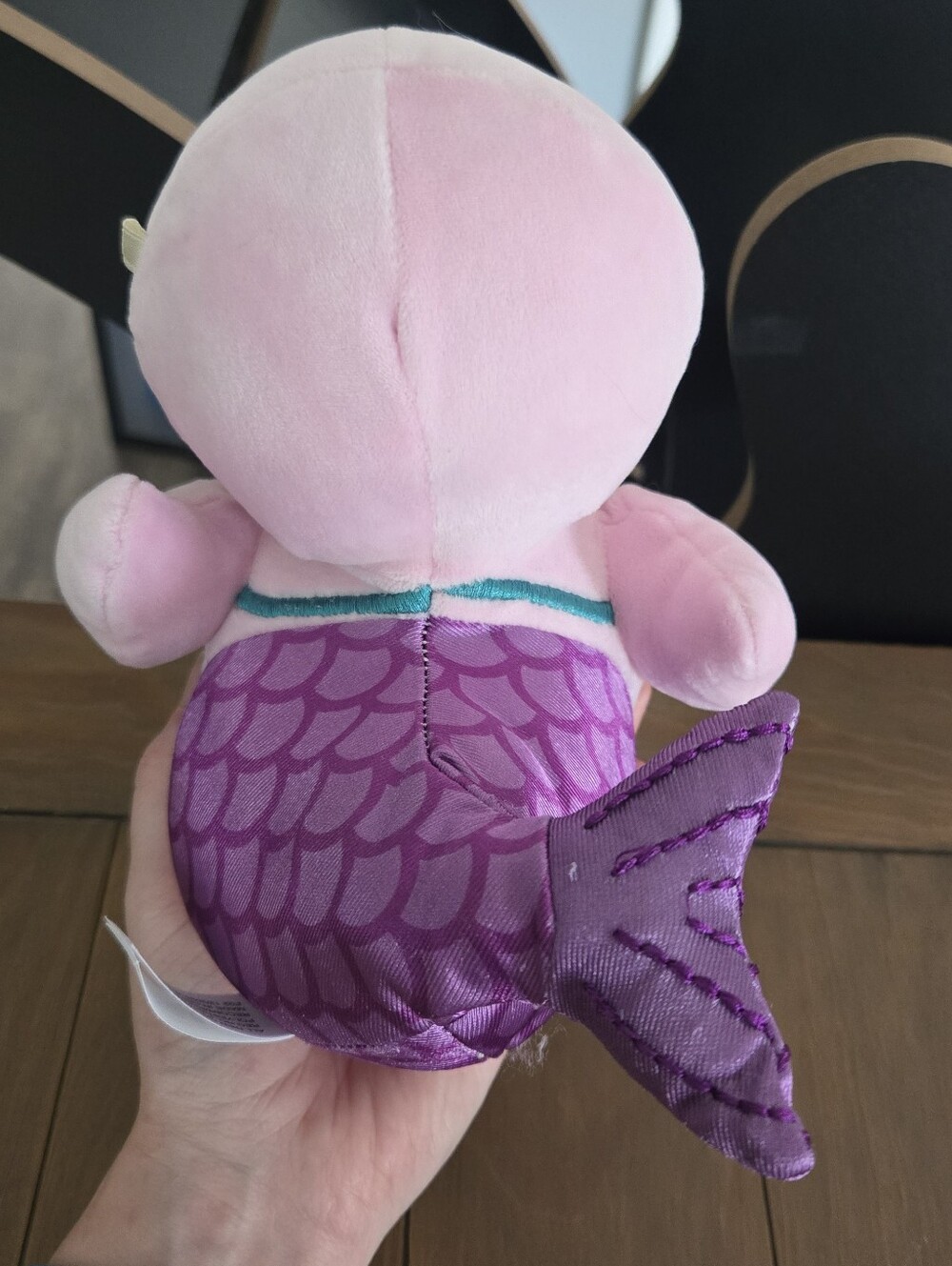 Plush Pink Mermaid Duck Toy with Orange Beak Shell Bikini Design - Picture 4 of 6